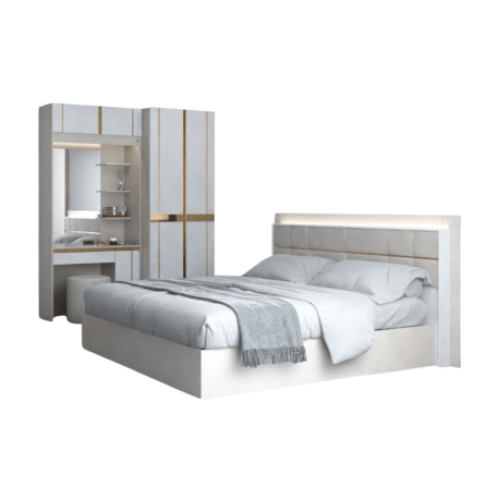 ชุดห้องนอน + ที่นอนสปริง 6 ฟุต WISDOM DESIGN FURNITURE รุ่น RACHEL80 สีขาว/ครีม_6